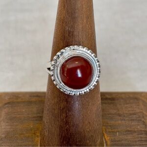 Sterling Silver 925 Ring Size 6.25 Red Carnelian Chalcedony Quartz